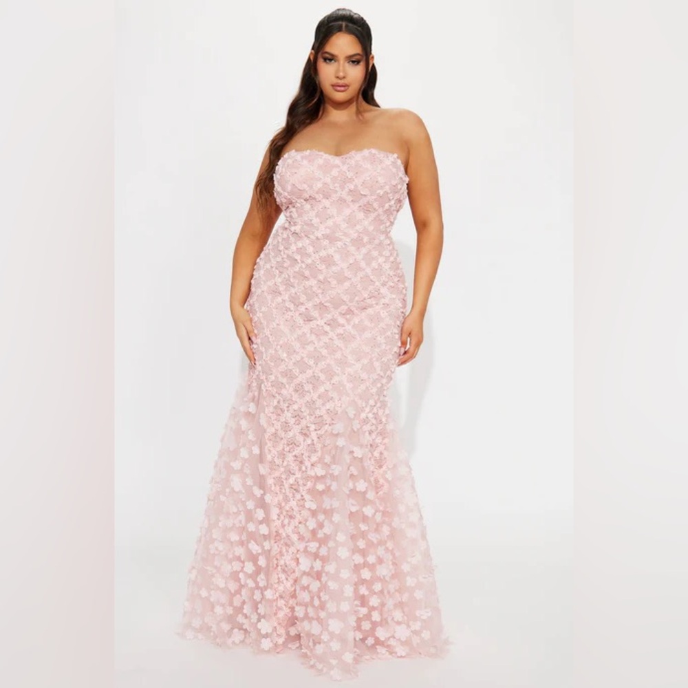 Fashion Nova Strapless Pink Lace Dress